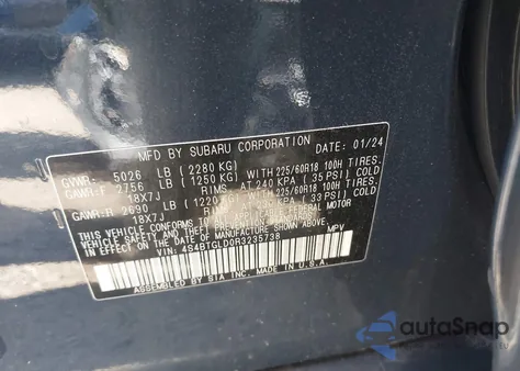 2024 Subaru Outback Onyx Edition Xt z USA, uszkodzony, nr VIN 4S4BTGLD0R3235738